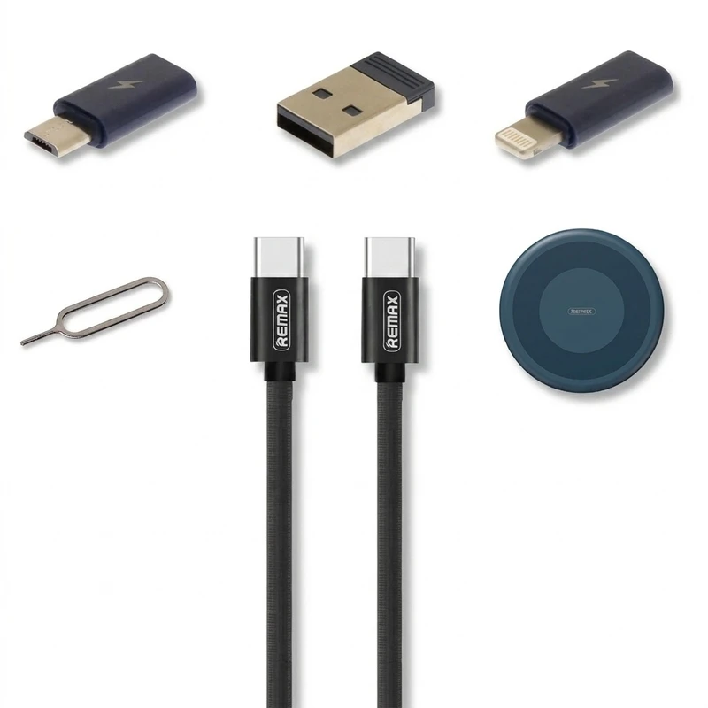 کابل تبدیل USBUSB-C به microUSB  لایتنینگ  USB-C ریمکس مدل RC_190 طول 0.29 متر به همراه سوزن سیم کارت